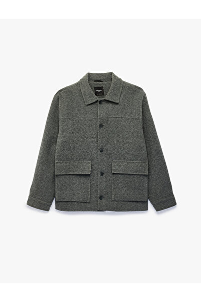 Koton Long Sleeve Regular Fit Buttoned Shirt Collar Cashmere Jacket with Flap...