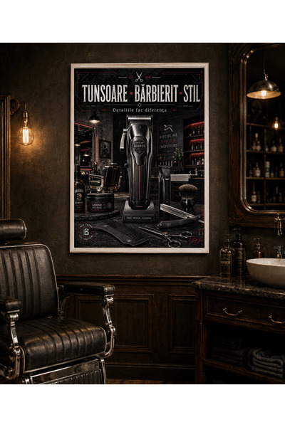 Miutic Print Studio Tablou decorativ pentru barber shop „Tunsoare • Bărbierit...