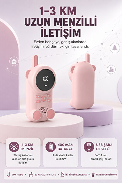 KÜÇÜK HAZİNE Bebek Telsizi LCD Ekran VOX İki Yönlü İletişim USB Şarj Hafif