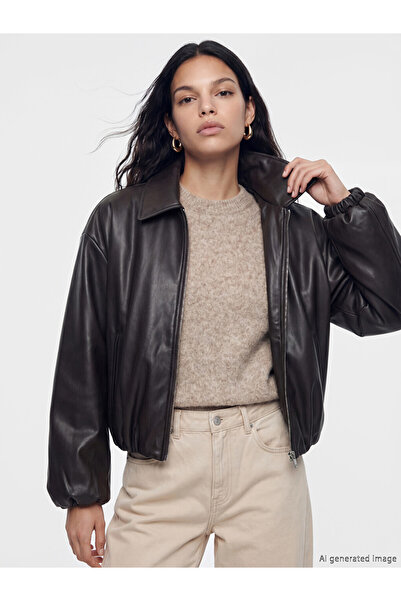 LC Waikiki Rmz Gi̇yi̇m Farkiyla Women's Loose Fit Bomber Leather Look Jacket