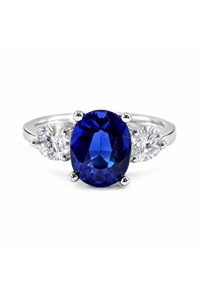 Luamor Jewelry 925 Ayar Gümüş Laboratuvar Safir Ve Mozanit Taşlı Beyaz Altın ...