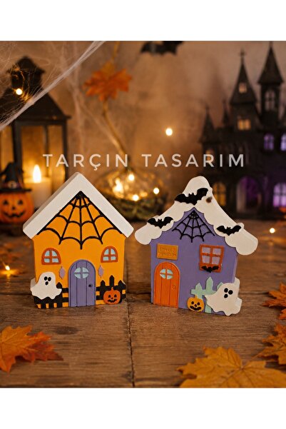 TARÇIN TASARIM 2'li Halloween Ev Biblo Seti – Cadılar Bayramı Dekoratif Ev De...
