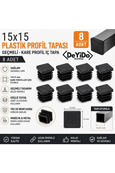 DeYiDo 15x15 Plastik Profil Tapası 8 Adet Kare Profil Kapağı İç Tapa Geçmeli ...