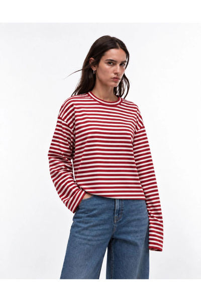 Eka Women's Red Long Sleeve Striped T-Shirt 0097