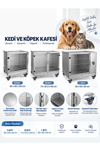 Medorsa 3’lü Veteriner Kedi ve Köpek Kafesi Paslanmaz Çelik