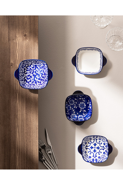 Madame Coco Reve Bleu Vista Kare Tabak Seti - 17 cm - Mavi/Beyaz