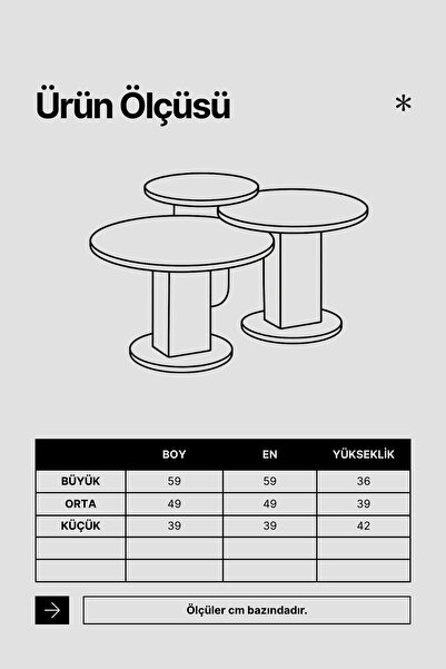 Skandi homeworks RUND 3’lü Orta Sehpa – Modern Yuvarlak 3’lü Salon Sehpası Takımı