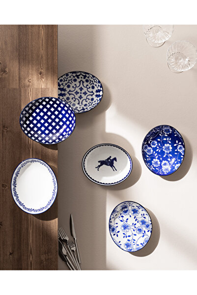 Madame Coco Reve Bleu Raye Tabak Seti - 19 cm - Mavi/Beyaz
