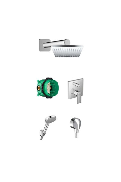 Hansgrohe Vernis Shape Ankastre Banyo Seti Krom Kare Tepe Duşu ve El Duşu Dahil