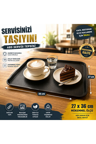 Mayden Concept ABS Servis Tepsisi Siyah 27x36 cm Darbeye Dayanıklı Profesyone...