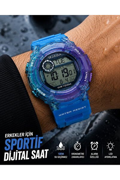 Jaga Sports Digital Men's Wristwatch, Blue Silicone Band, Pool and Sea Use, A...