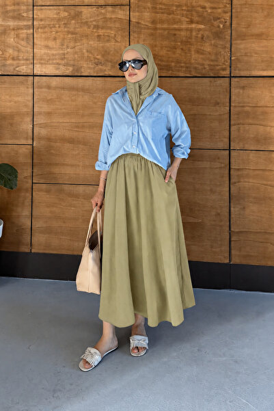 Miss Allos Women's Draped Tencel Fabric Long Skirt with Elastic Waist