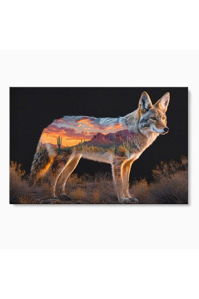 Luxcanva Tablou Canvas Coyote In Desert 60x40 cm pe Sasiu Lemn Coyote Desert ...