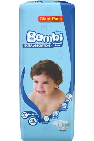 Sanita Bambi Baby Diapers Large Plus Giant Pack, 46 Pieces - Pack of 1