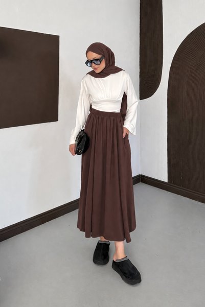 Moda Neval Women's High Waist Flowy Tencel Fabric Long Skirt