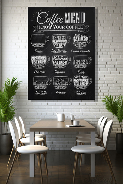 Şehzat Dikey Kanvas Duvar Tablosu Retro Kafe Pastane Kahve Tutkusu Restoran M...