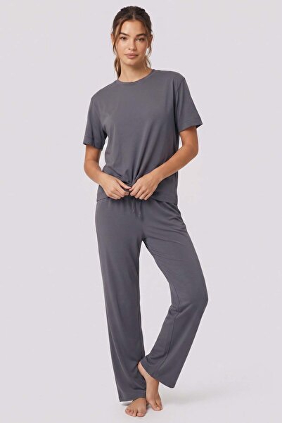 Brix Set de pijamale pentru femei, 100% bumbac, cu mânecă scurtă, afumat