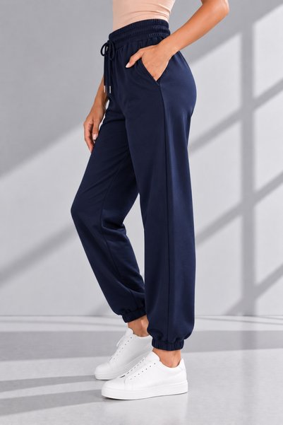 MissKATRE Women's Navy Blue Jogger Pants with Elastic Waist, Lace-Up, Pockets, Elastic Cuffs, Comfortable Cut Sweatpants