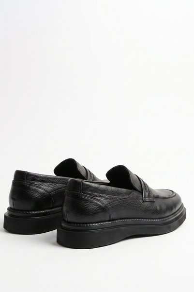 LUSIVE 100% Genuine Leather Black Casual Laceless Classic Men's Shoes Luass30Al0056