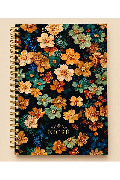 NİORE A5 Spiral Bound Amber Garden, 120 Lined Pages, Notepad, School Notebook