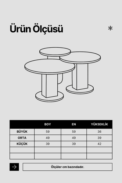 Skandi homeworks RUND 3’lü Orta Sehpa – Modern Yuvarlak 3’lü Salon Sehpası Takımı