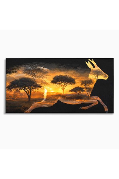 Luxcanva Tablou Canvas Antilopa In Apus African 140x70 cm cu Rama Negru Antil...