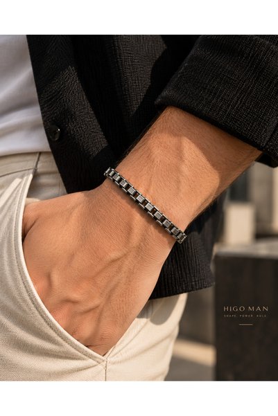 higo Men's rovian stainless steel thin chain bracelet - anthracite