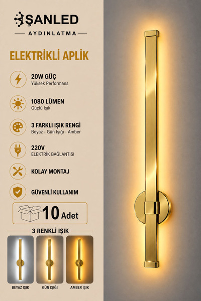 ŞANLED Decorative 20W Indoor Gold Case 3-Color Light 80 cm Wall Sconce Electr...