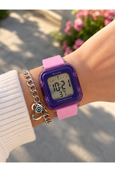 Jaga Sports Digital Women's Watch, Pink Silicone Band, Pool and Sea Use, Alar...