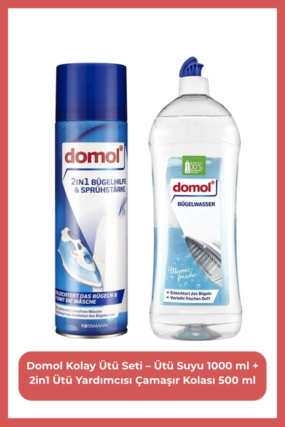 DOMOL Kolay Ütü Seti – Ütü Suyu 1000 ml + 2in1 Ütü Yardımcısı Çamaşır Kolası ...