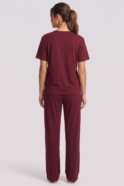 Brix Set de pijamale pentru femei, 100% bumbac, cu mânecă scurtă, culoare burgundy