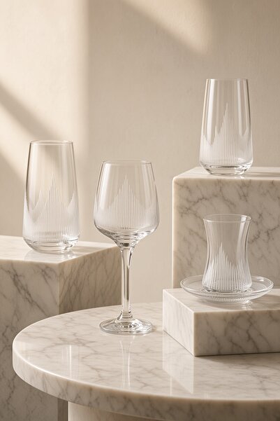 sglass 30 Parça 6 Kişilik Pramit Su Takım Seti Bardak Seti ( Özel El Kesimidir )
