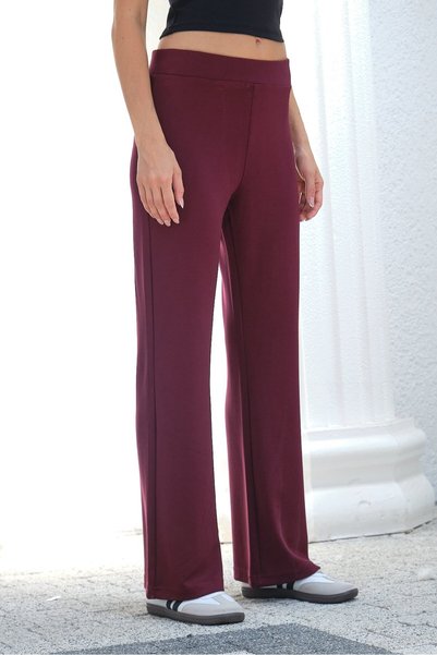 Shooter Sportswear Burgundy Women's Modal Sweatpants with Elastic Waist and Wide Legs
