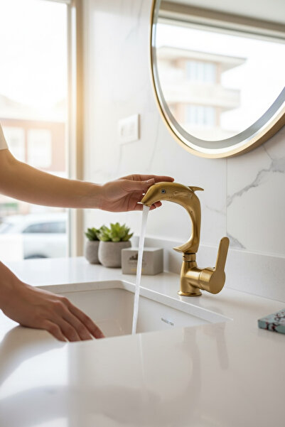 İSAOĞLU YAPI Mat Gold Lavabo Bataryası Motifli Yunus Tasarım Mat Lavabo Armat...
