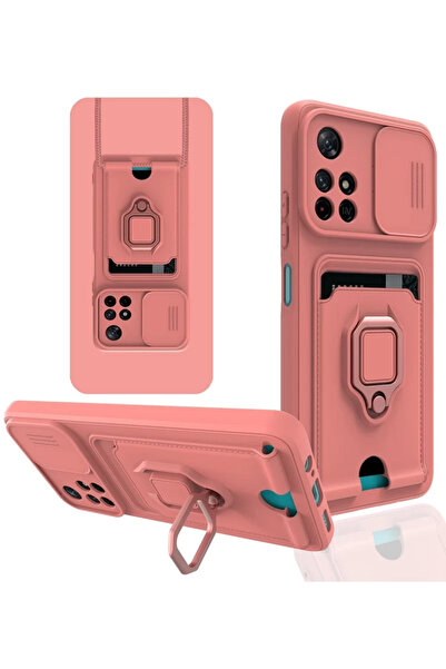 Xiaomi Redmi Note 11T Kılıf Zuma Kartvizitli Yüzüklü Silikon - Pembe