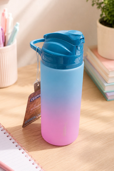 Sone Gradient Ombre Su Matarası – Mavi Pembe Renk Geçişli Basmalı Kapaklı Sız...