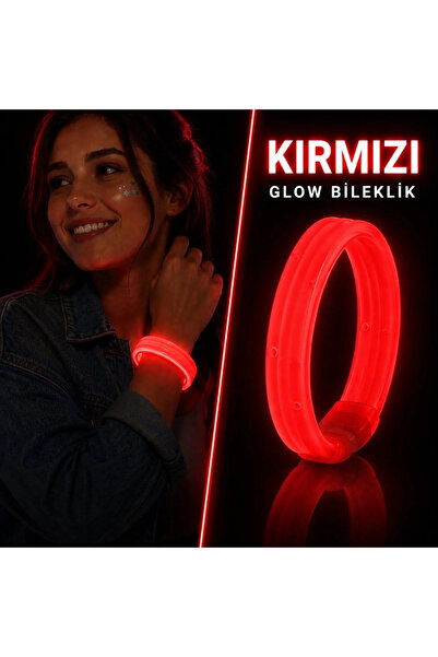 Kırmızı Kalın 5 ADT Glow Bileklik – Kırılarak Yanan Parti ve Festival Bilekliği