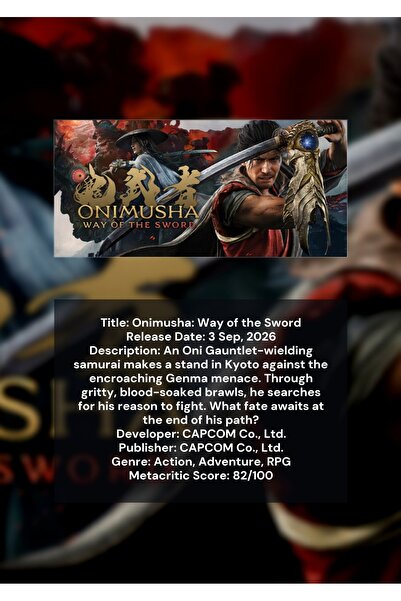 OEM Poster Infografic Onimusha: Calea Sabiei, Joc de Actiune Samurai, Carton ...