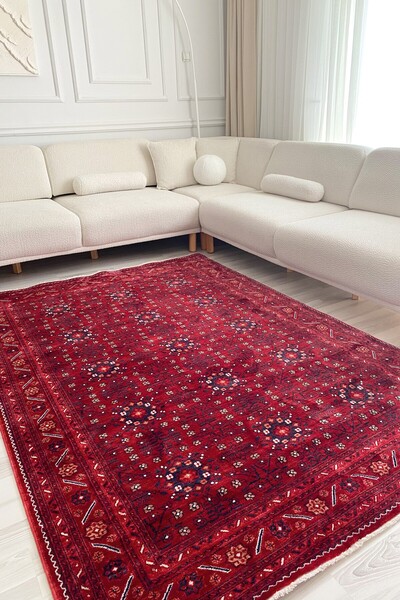 VOPTEKS Kırmızı Vintage Dokuma Taban Halı Salon Halısı Kolay Temizlenebilir Halı