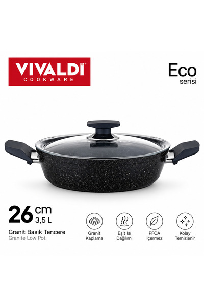 Vivaldi Eco Serisi 26 cm 3,5 L Granit Basık Tencere