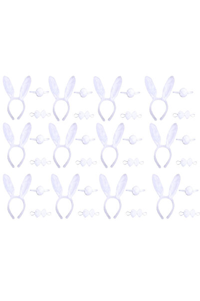 evimdeyokyok White Rabbit Costume Set – Crown Bow Tie Tail 12 Pack