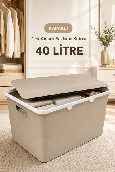 Funny Life 40 L Storage Box with Lid Multi-Purpose Plastic Organizer Organize...