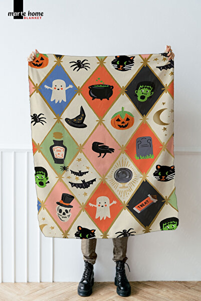 Marte Home CADILAR BAYRAMI & HALLOWEN DESENLİ 100X170 CM TEK TARAF BASKILI POLAR TV BATTANİYESİ