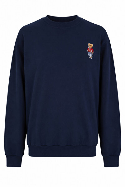 trender Bear Embroidery O-Neck Indigo Men's Sweatshirt 27Kdt1000006