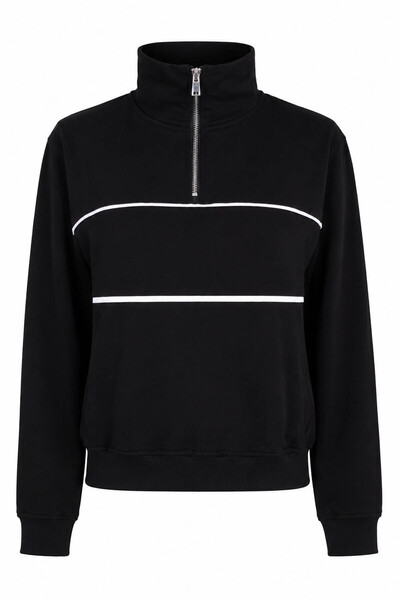 trender Black Women's Sweatshirt with Half Zipper 27Kdt1000022