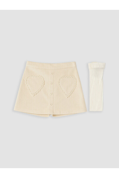 LC Waikiki Rmz Gi̇yi̇m Farki̇yla Girls' Velvet Shorts Skirt and Pantyhose
