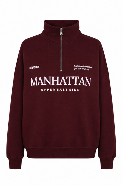 trender Manhattan Print Half Zip Cherry Women's Sweatshirt 27Kdt1000023