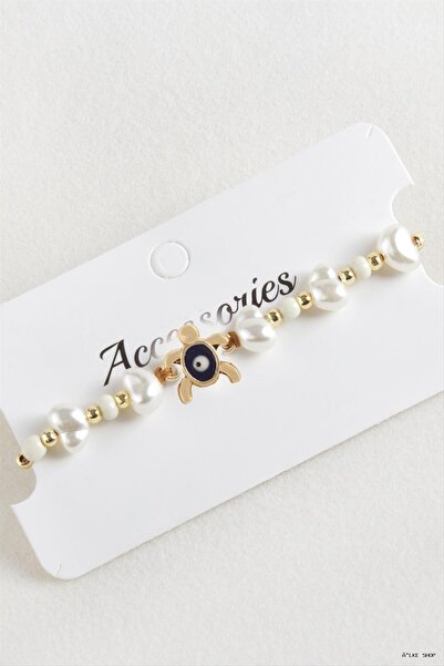 ZERO LAND Ilkestor Turtle Bead Pearl Macrame Rope (202944) Bracelet White