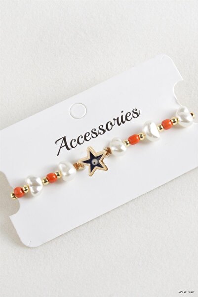 ZERO LAND Ilkestor Starfish Bead Pearl Macrame Rope (202922) Bracelet Orange