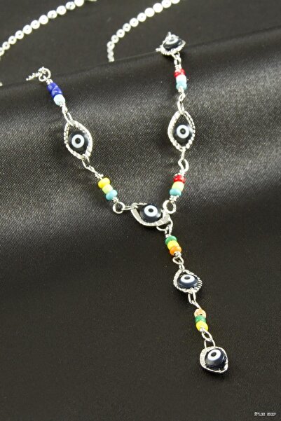 ZERO LAND Ilkestor Nazar Mineli Y Necklace (203407) Silver Color